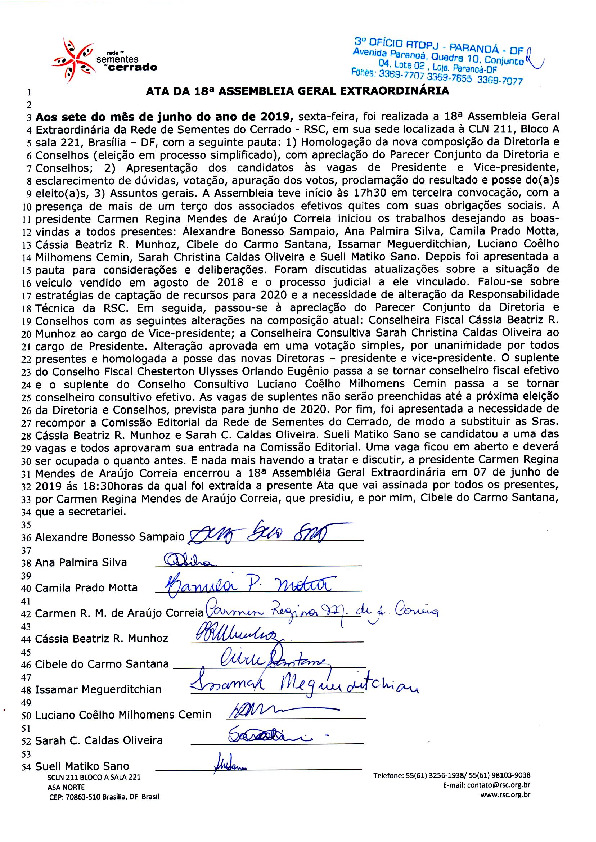 Assembleia Geral Extraordinária – Ata 18