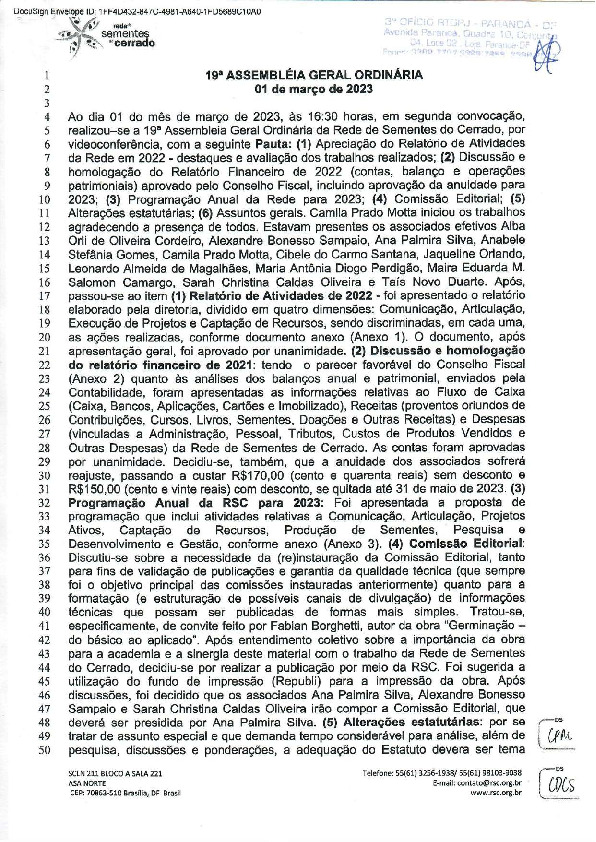 Assembleia Geral Ordinária – Ata 19