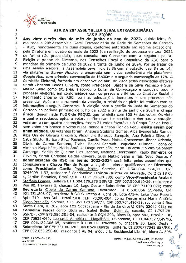Assembleia Geral Extraordinária – Ata 20