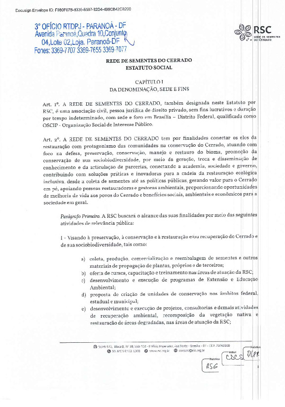 Estatuto Social da Rede de Sementes do Cerrado