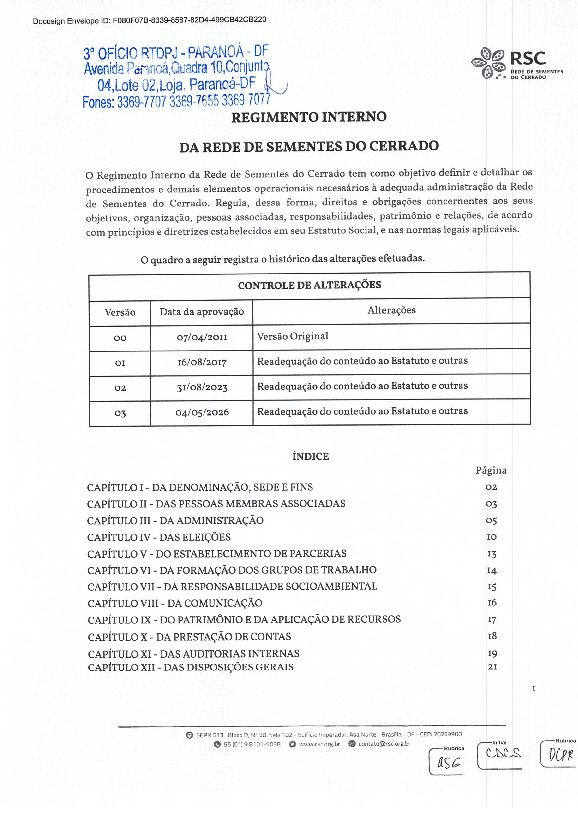 Regimento Interno da Rede de Sementes do Cerrado