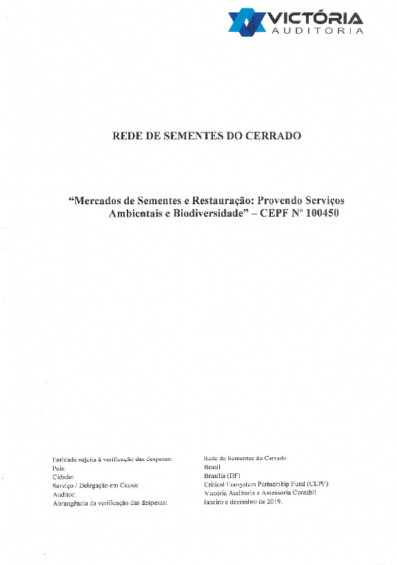 Relatório de Auditoria da Rede de Sementes do Cerrado – 2019