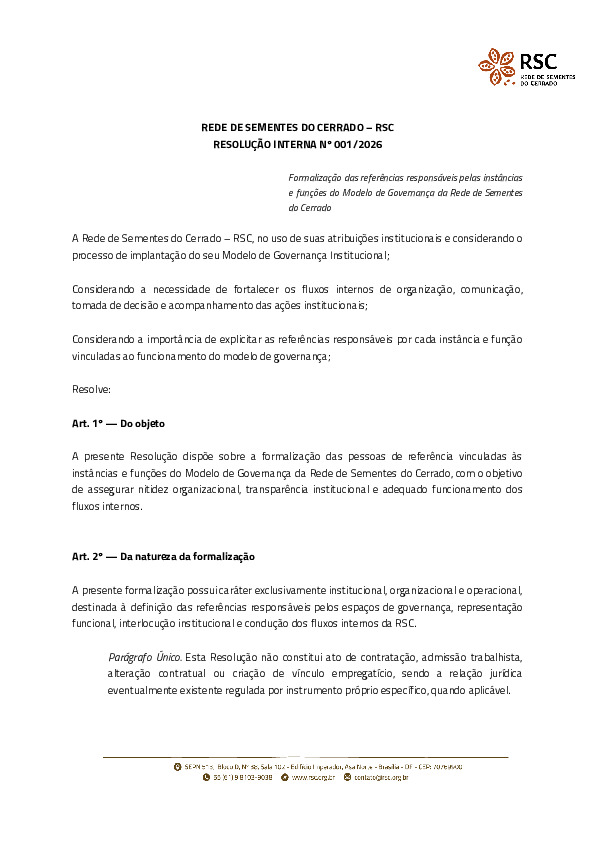 Resolução 001/2026 – Estrutura de Governança