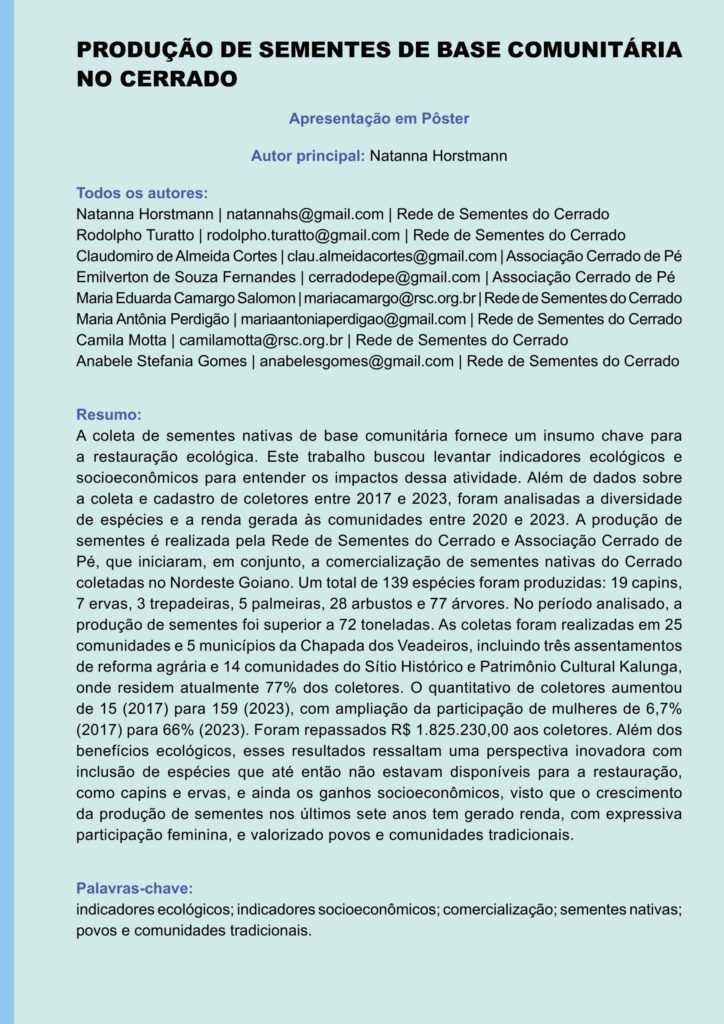 Produção de sementes de base comunitária no Cerrado